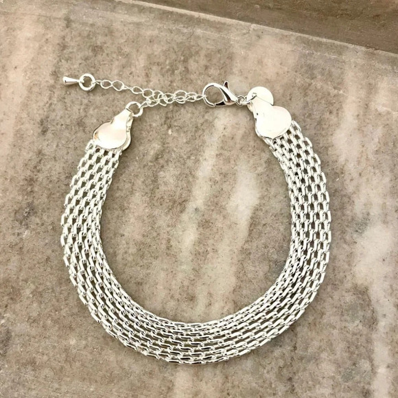 925 Sterling Silver Mesh Bracelet Wide Chunky Thick Bracelet Large Bracelet - Picture 3 of 7